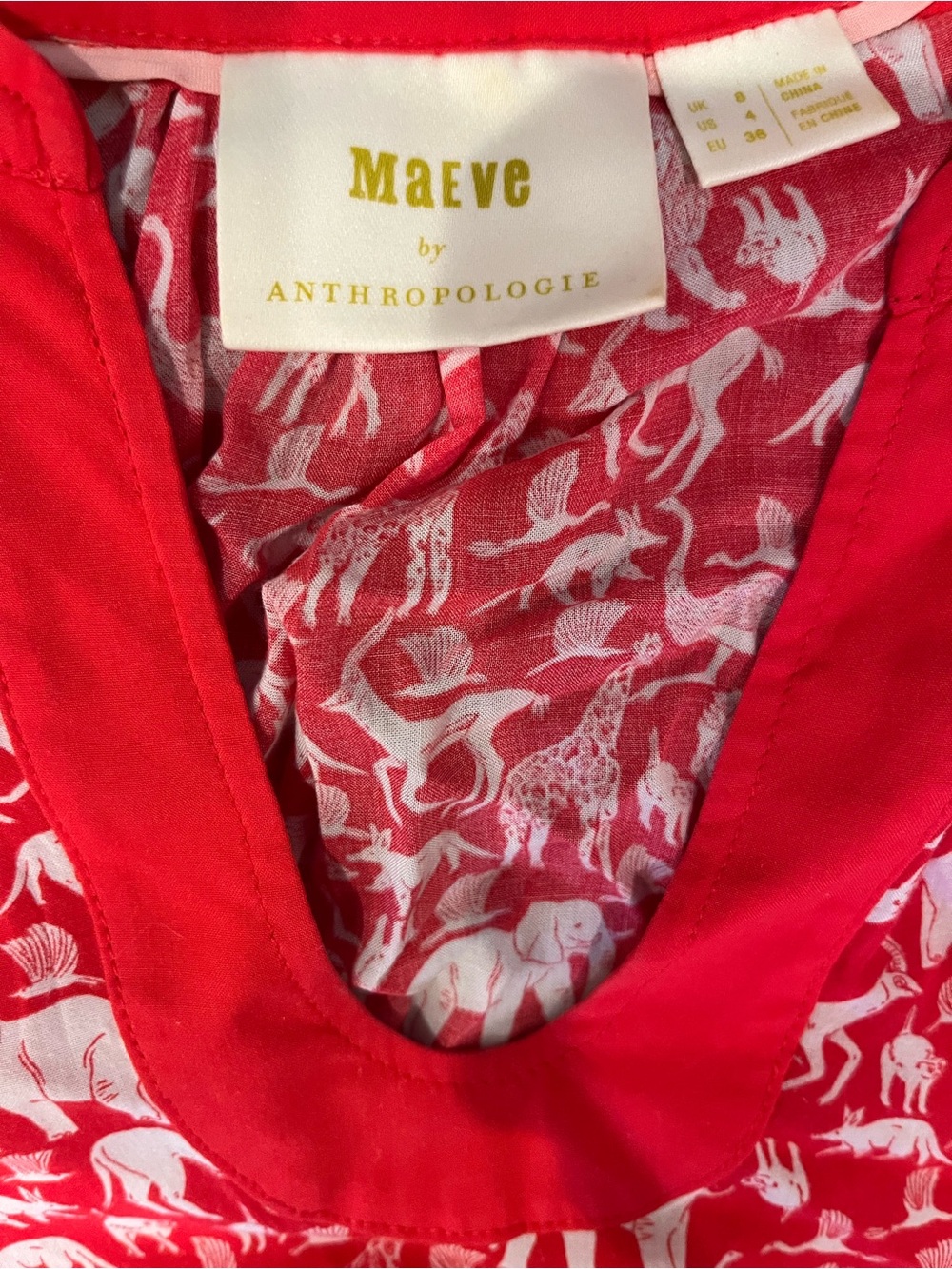 Anthropologie Maeve Red Top with White Elephant Animal Print Excellent Cond. XS - Picture 3 of 4